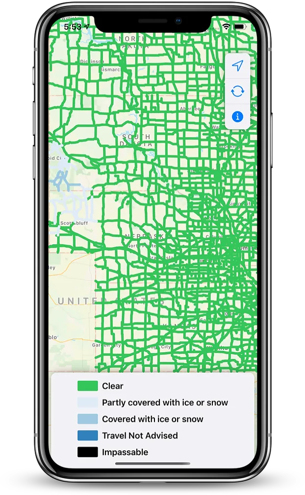 Halite app showing winter road conditions