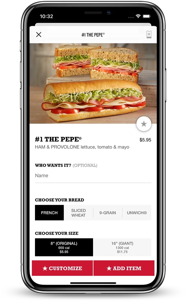Jimmy John's ordering app on iOS and Android