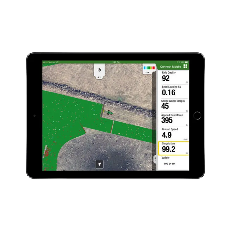 John Deere Connect Mobile app on a tablet in the field