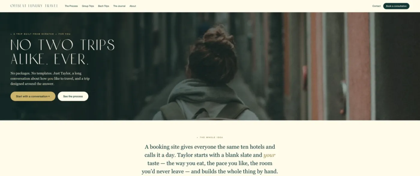 Offbeat Luxury Travel studio website